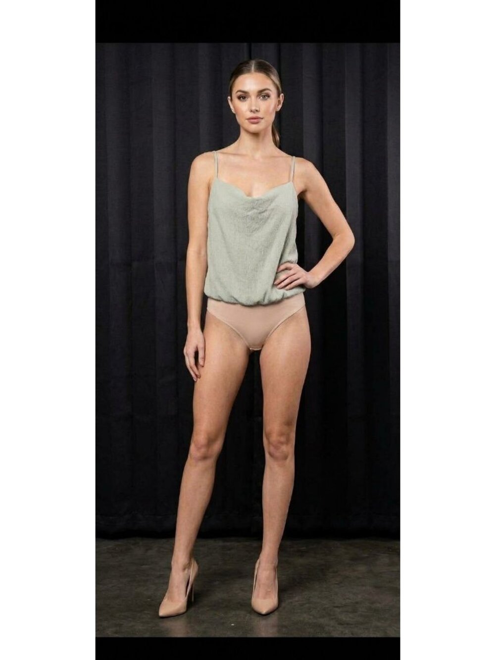 Lush Womens Seagrass Green Strappy Bodysuit Small Polyester Blend